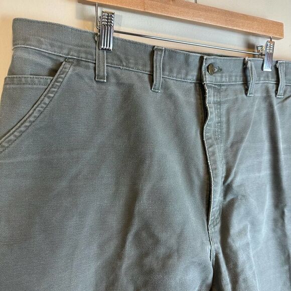 Carhartt VTG Olive Green Leather Patch Canvas Carpenter Shorts Men’s 44 x 8 Read - Picture 4 of 10